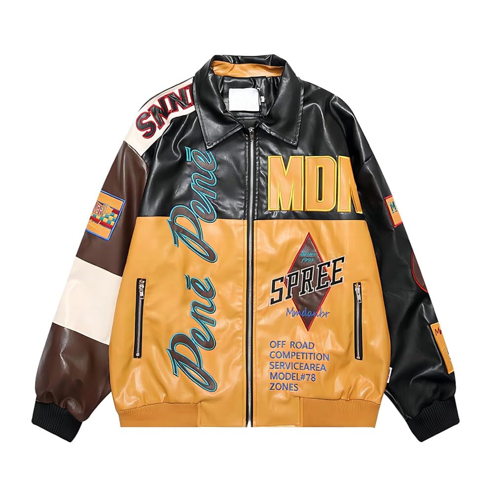 CONCINEROS Women's Men's Faux Leather Jacket Varsity Jacket